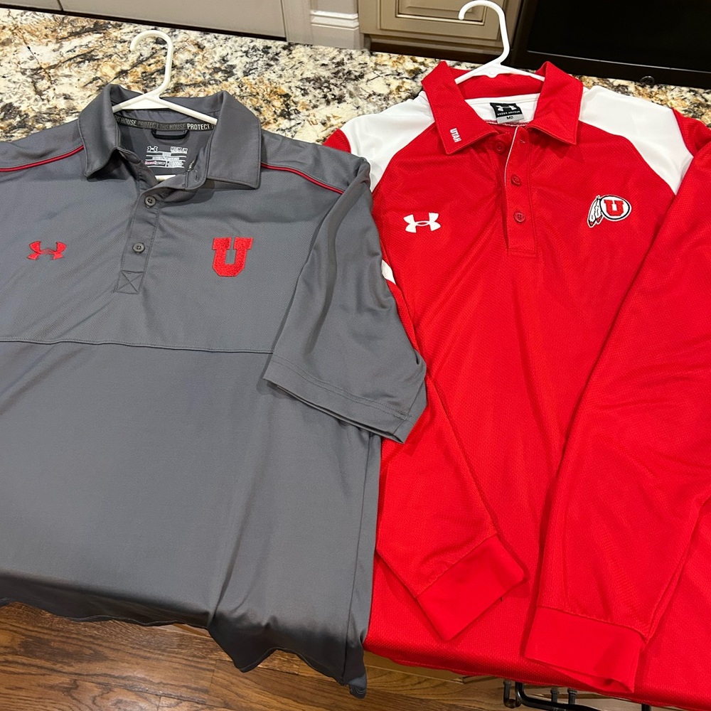Under Armour Red and Gray Polo Shirts (set of two). University of Utah